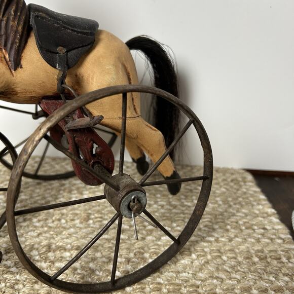 Vtg Primitive Horse Tricycle Iron Pedal Toy Folk Art Whimsical Storybook Holiday - Picture 11 of 14